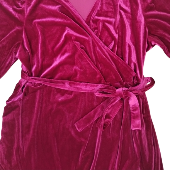 Nine West Plus Size Velvet Wrap Dress - Long Sleeve V-Neck Bodycon for Women - Picture 10 of 10